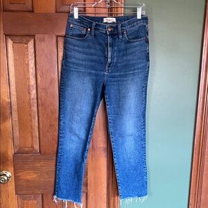 Madewell Dark Blue Frayed Hem Jeans